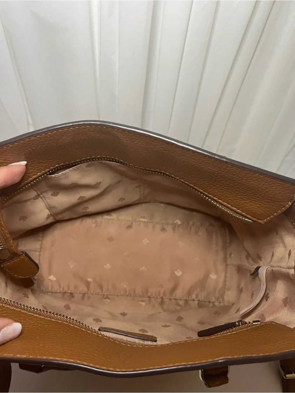 kate spade Tan Pebbled Leather Satchel with Gold Logo